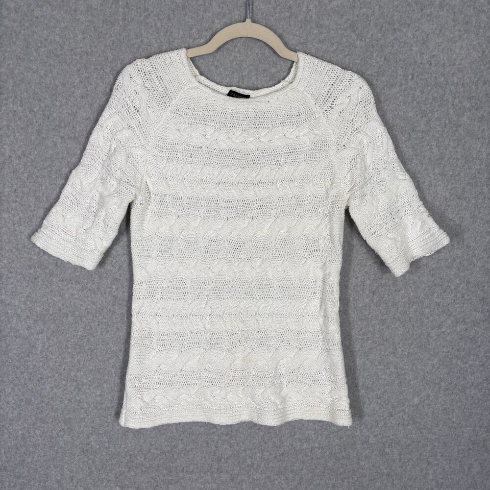 Talbots Sweater Top Medium Knit Cable Crochet Sheer Chunky Neutral Quiet Career